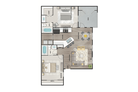 Floor plan for 2 beds, 2 baths, 1100 sqft